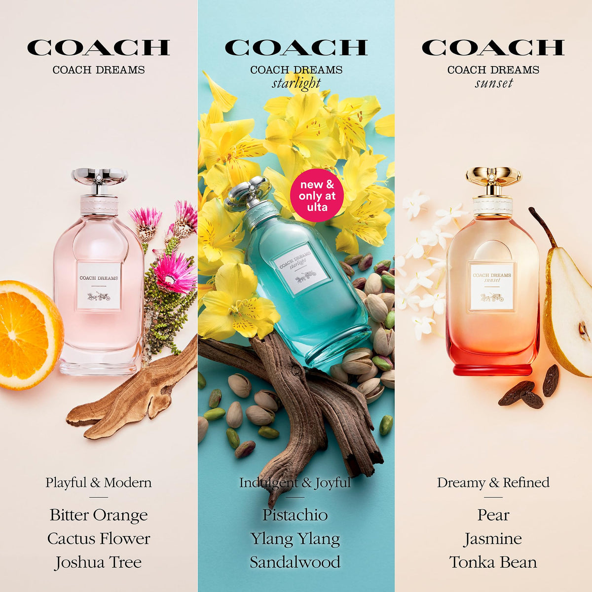 Coach Dreams spray bottle in use, suggesting a smooth, even mist for a refined scent.