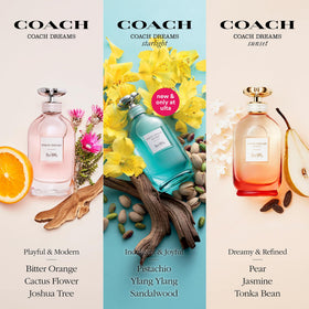 Coach Dreams spray bottle in use, suggesting a smooth, even mist for a refined scent.
