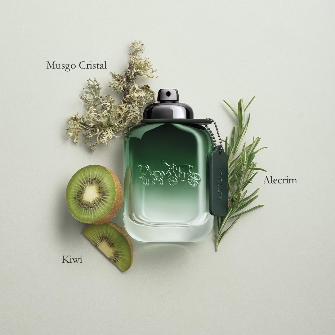 Coach Green Rosemary heart-note highlight suggests herbal sophistication