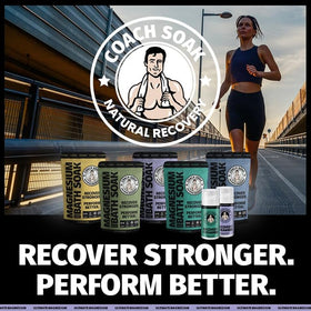 Coach Soak Calming Lavender scent promotes relaxation during a 20-minute soak.