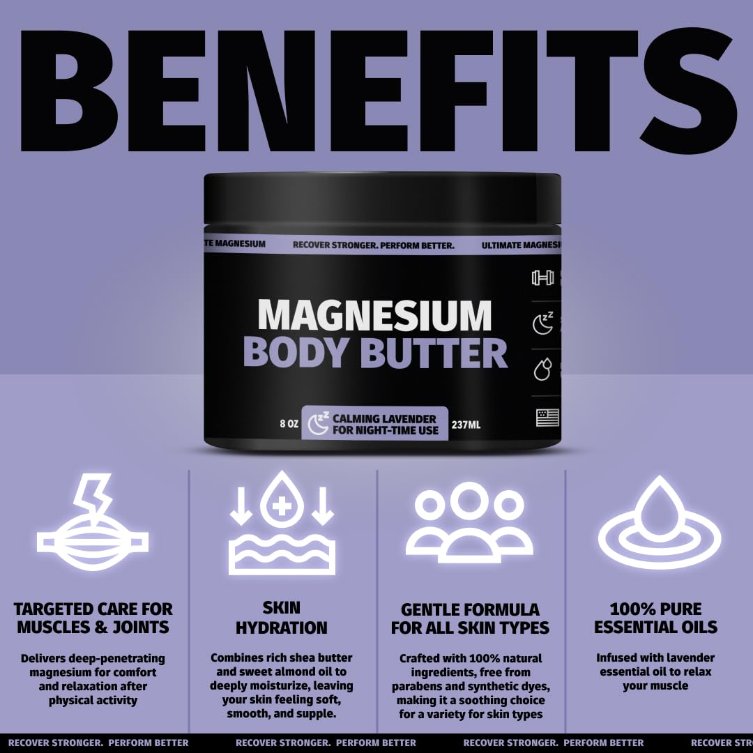 Gentle lavender aroma enhances relaxation during your evening wind-down with Coach Soak Nighttime Magnesium Body Butter.