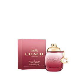Coach Wild Rose bottle featuring a burgundy hangtag for luxury and craftsmanship.