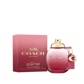 Coach Wild Rose burgundy hangtag signals craftsmanship and quality.