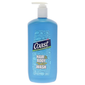 Coast 2-in-1 hair and body wash bottle pouring for a refreshing shower