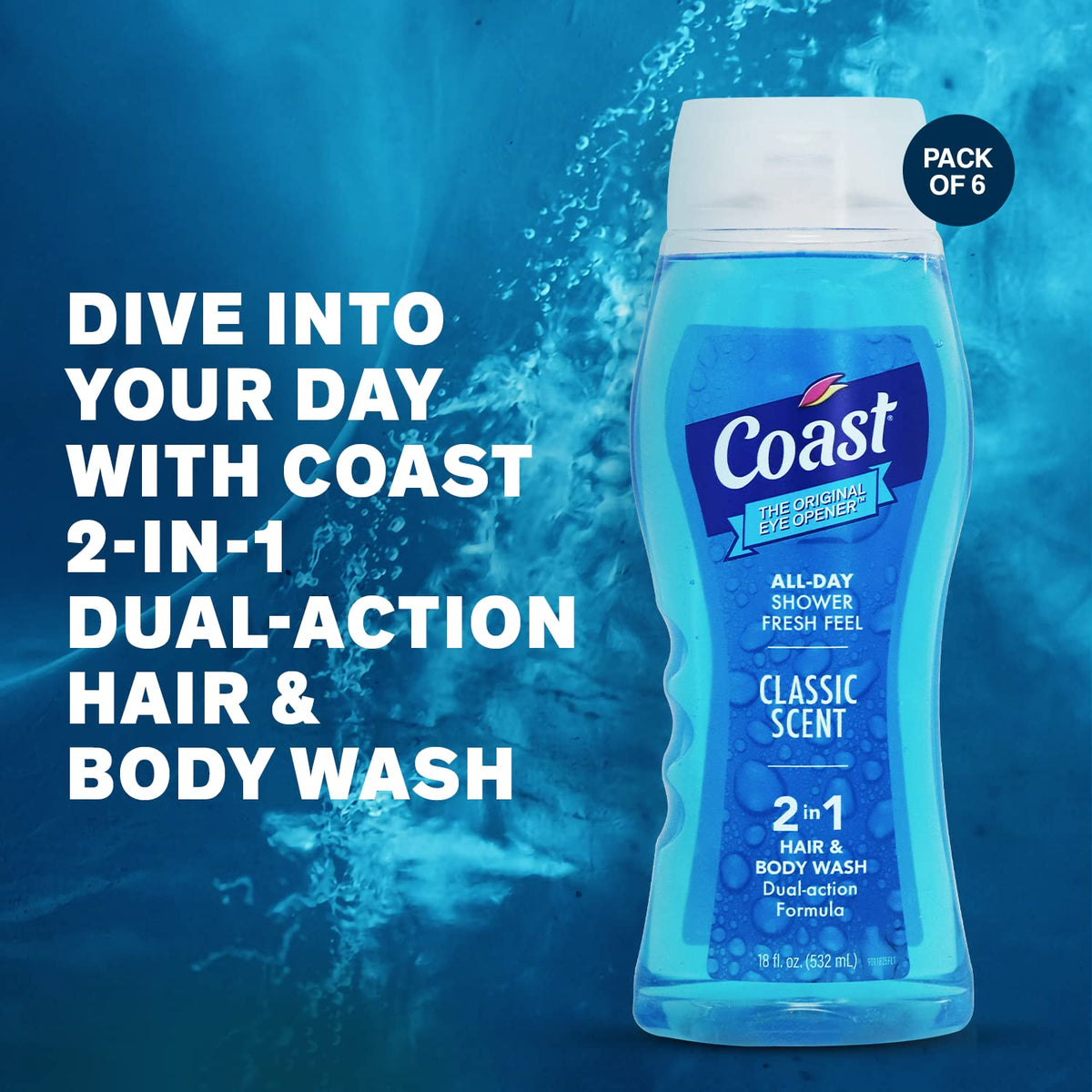 Coast 2-in-1 lather display shows rich foam and long-lasting fragrance.
