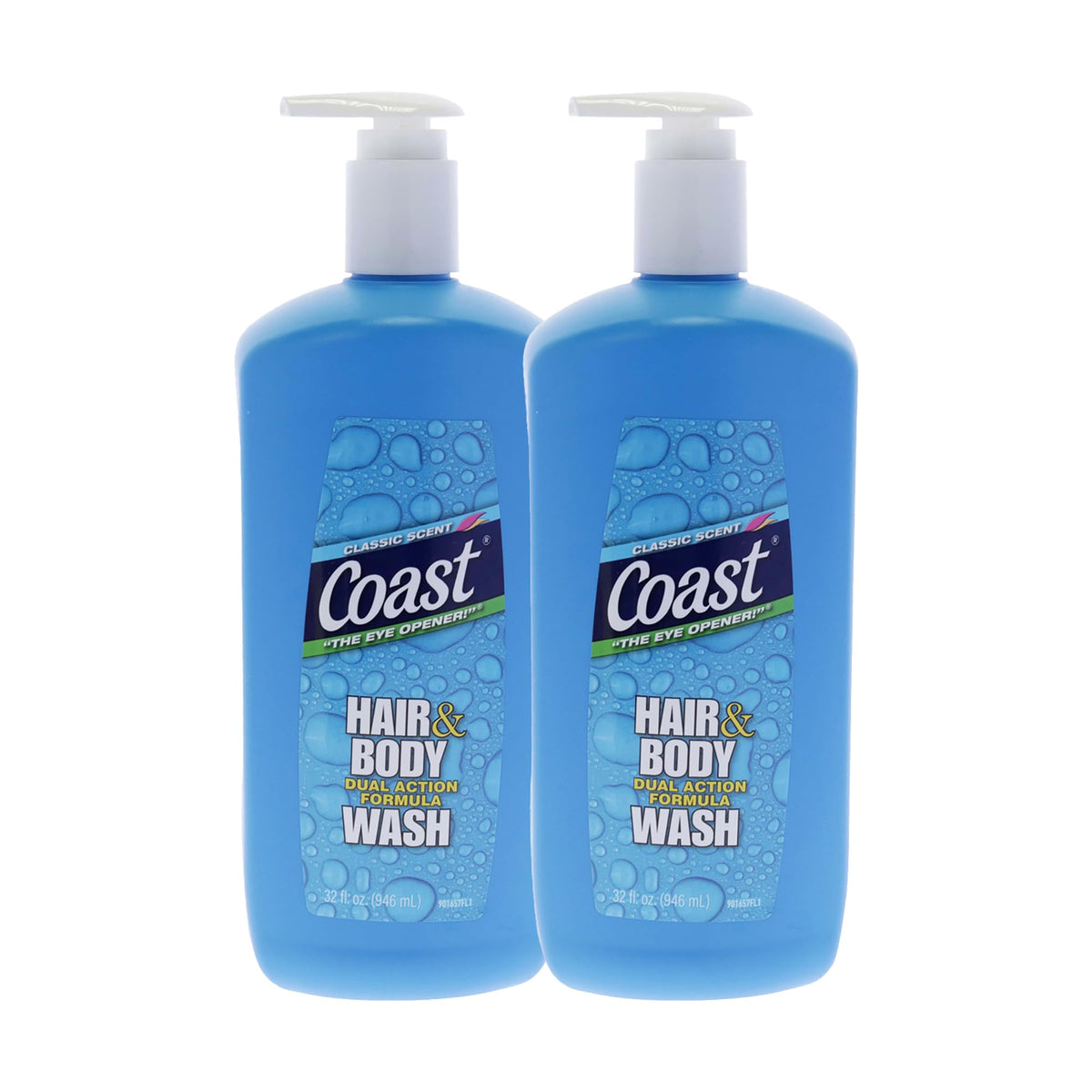 Coast Classic Scent Body Wash bottle shows dual action cleansing for hair and body with hydration.