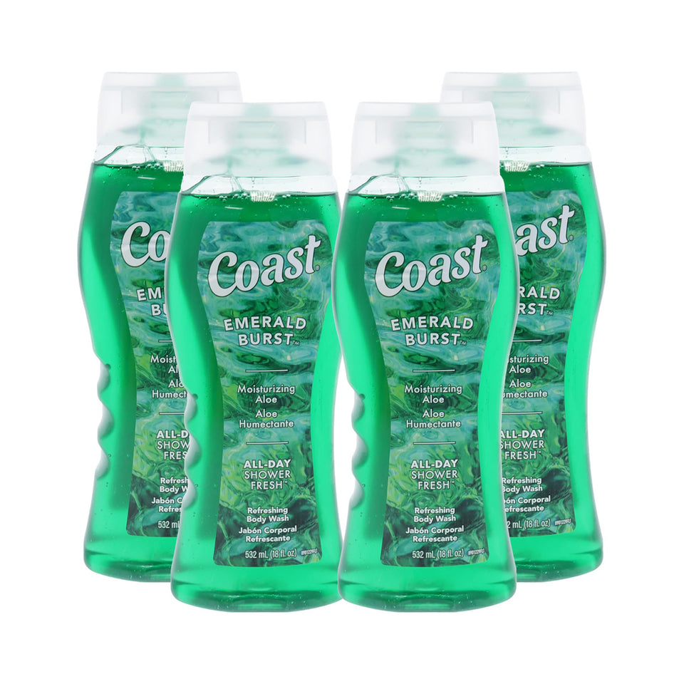 Coast Emerald Burst Body Wash lather delivers refreshing cleansing for dry skin.
