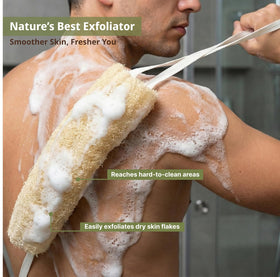 COBA STRAWS 40-inch back scrubber in a bathroom ready for daily use.