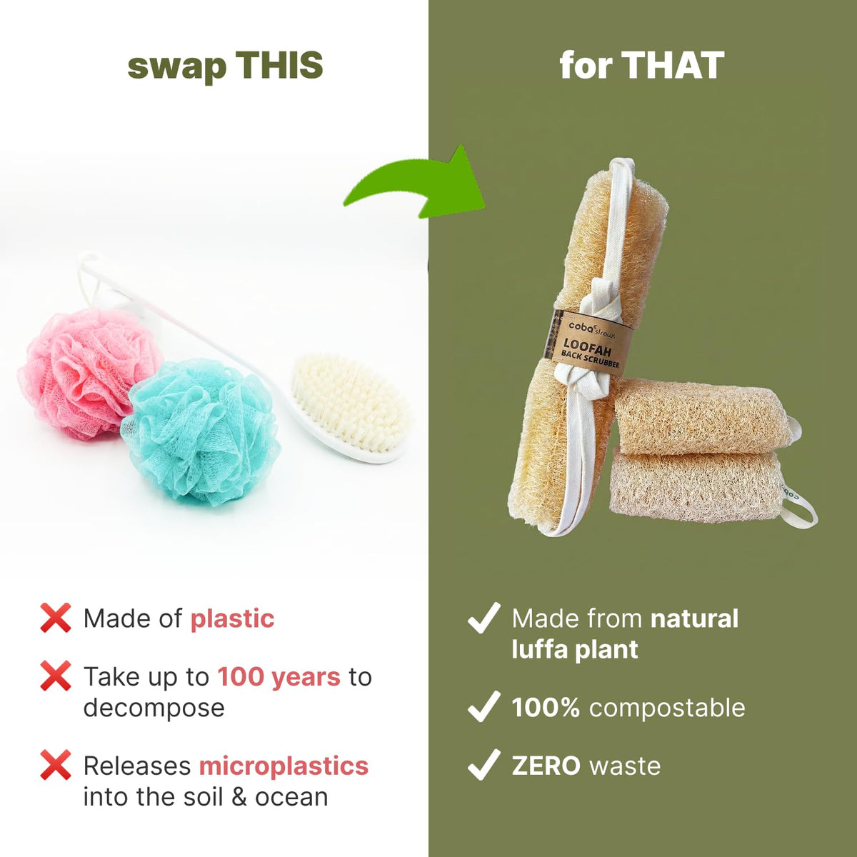 COBA STRAWS loofah set drying on a bathroom rack for air-drying.