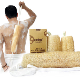 COBA STRAWS back scrubber with 40-inch handle for full back exfoliation.
