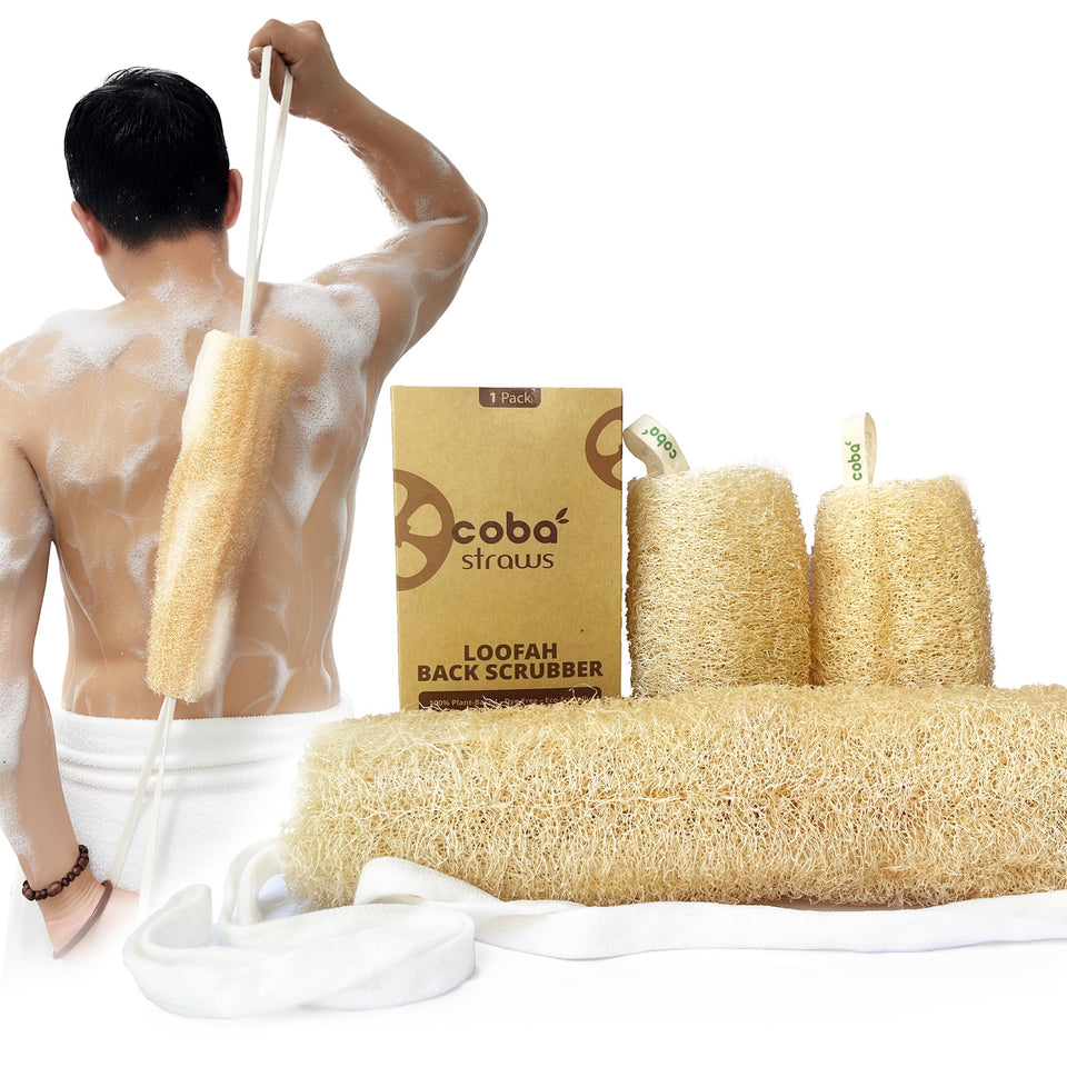COBA STRAWS back scrubber with 40-inch handle for full back exfoliation.