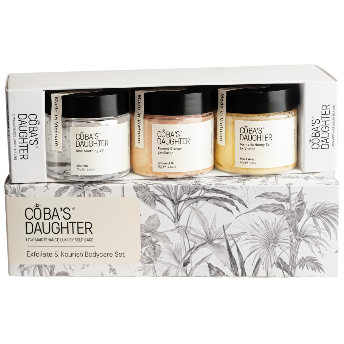 COBA'S DAUGHTER luxury spa gift set, elegant packaging ideal for gifting and everyday self-care.