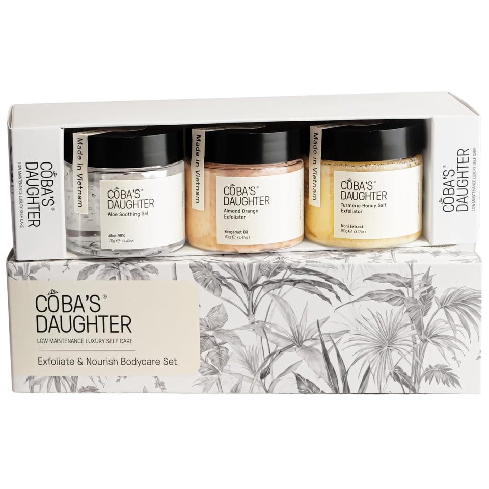 COBA'S DAUGHTER luxury spa gift set, elegant packaging ideal for gifting and everyday self-care.