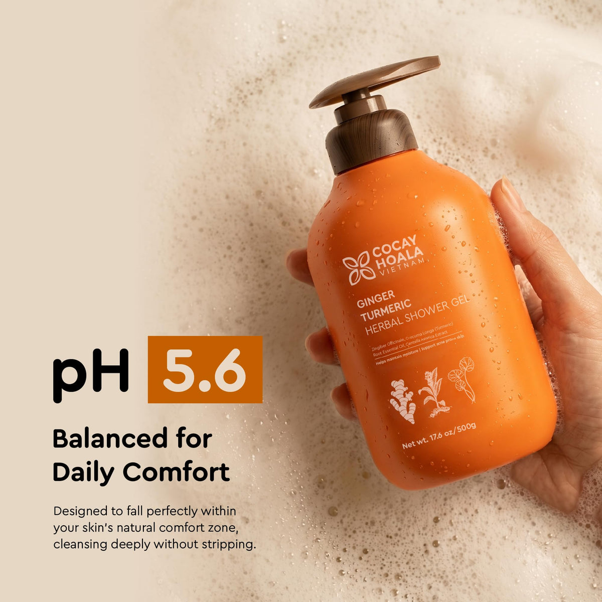 COCAY HOALA VIETNAM rich lather demonstrates deep cleansing without dryness.