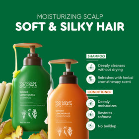 COCAY HOALA VIETNAM ginger shampoo pump image highlights scalp balance and fresh fragrance