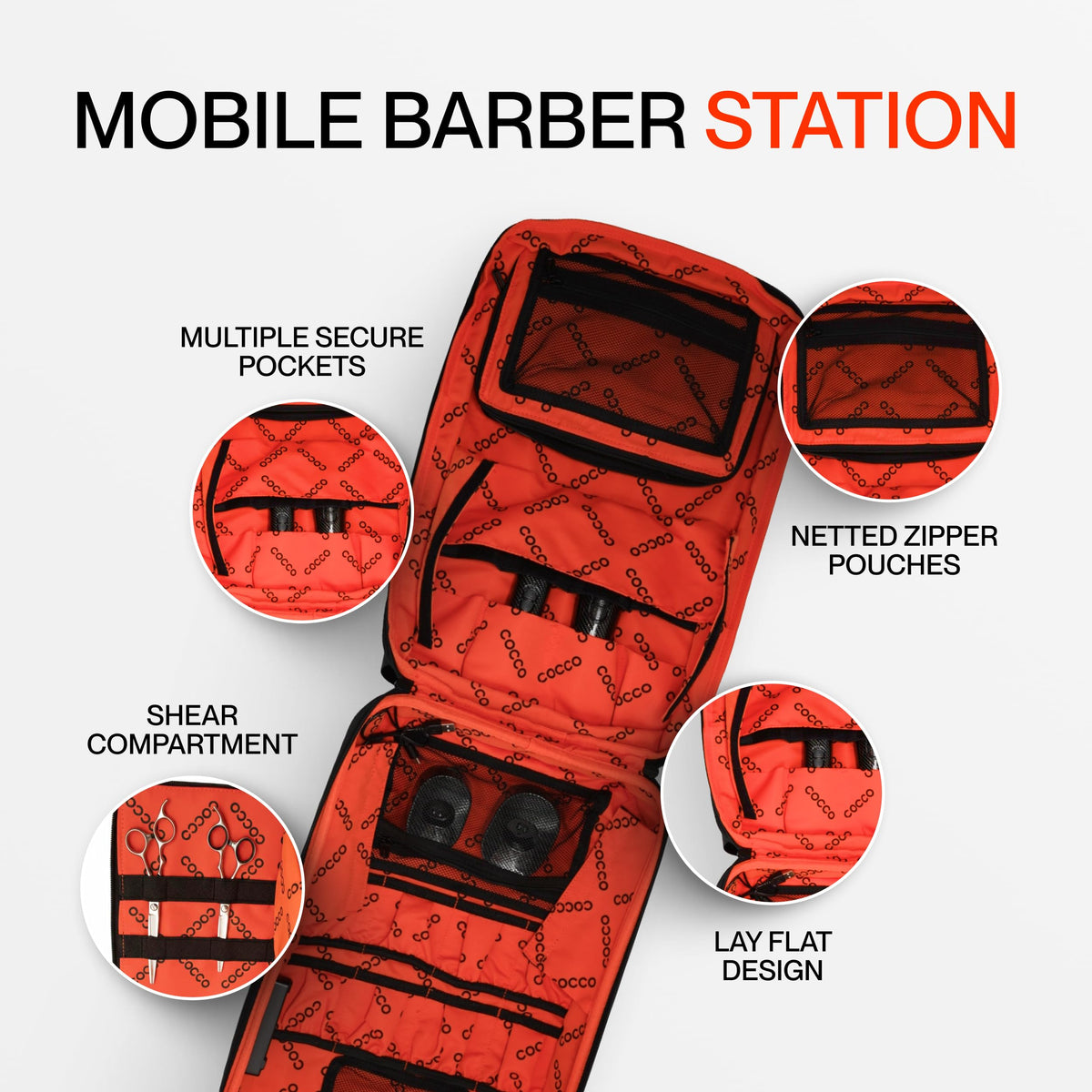 Cocco Barber Backpack includes built-in charger keeps devices powered.