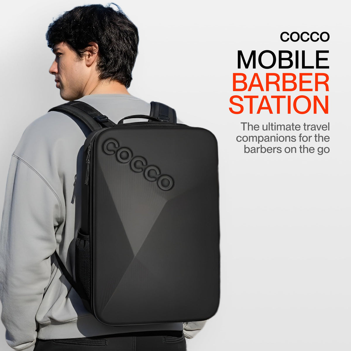 Cocco Barber Backpack with lay-flat access for fast setup.