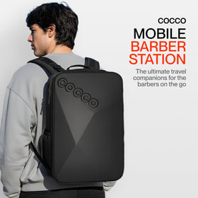 Cocco Barber Backpack with lay-flat access for fast setup.