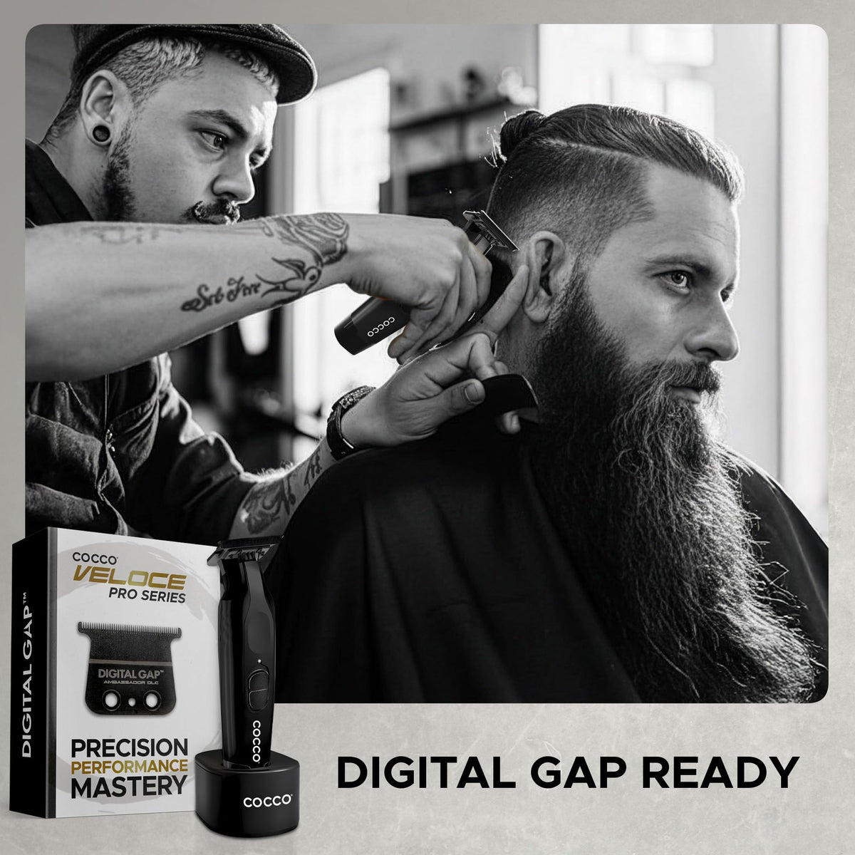 Cocco Veloce Pro Trimmer digital gap system for consistent edge definition.