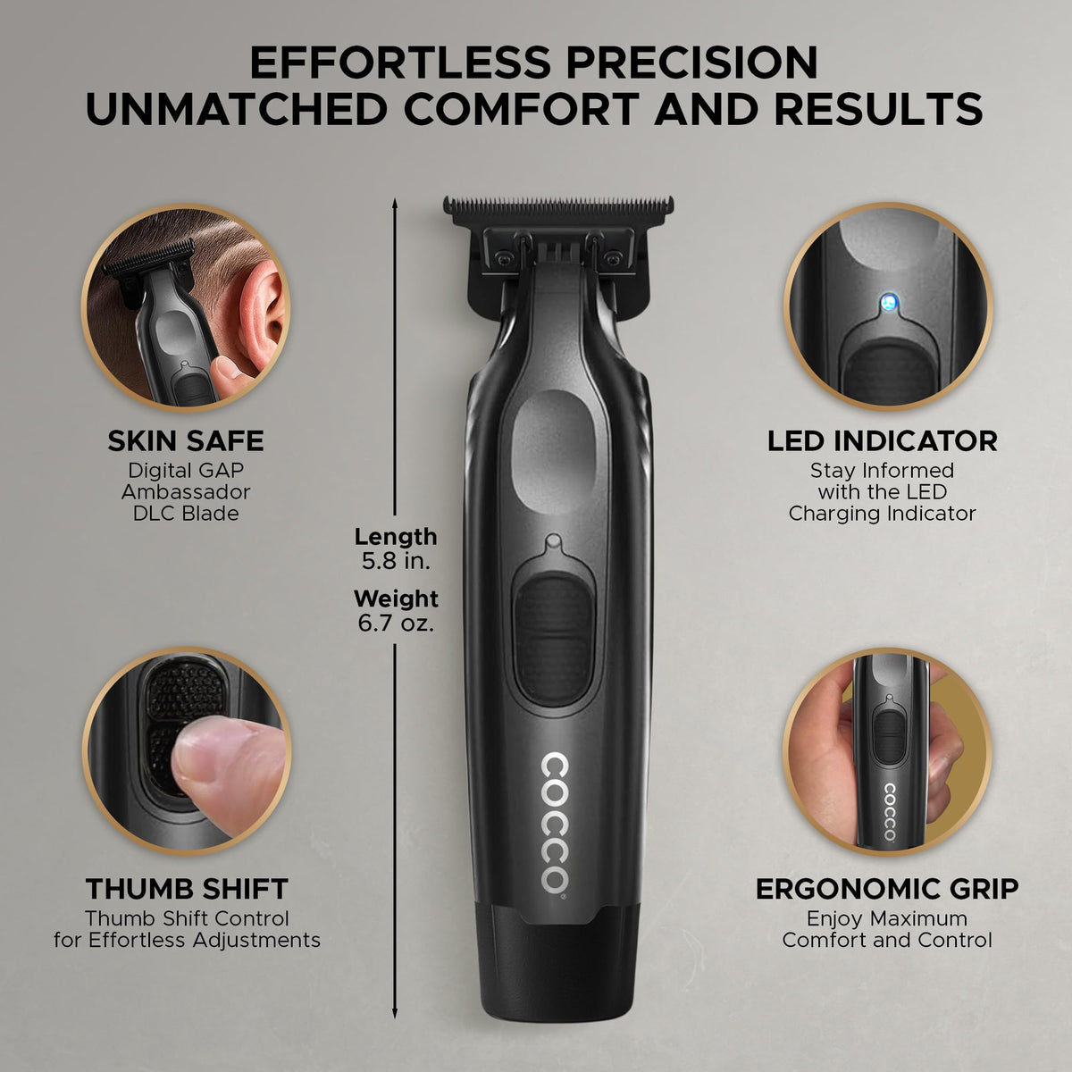Cocco Veloce Pro Trimmer DLC blade close-up for durable, smooth cuts.