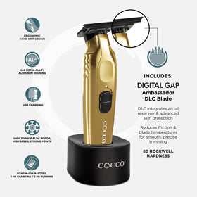 Cocco Veloce Pro Trimmer oil reservoir facilitates easy blade maintenance during sessions.