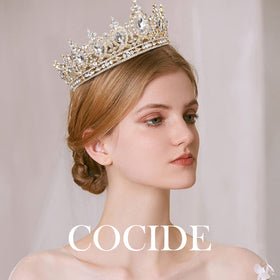 COCIDE girl hair accessory crown crystal gold, adds sparkling charm to party looks.