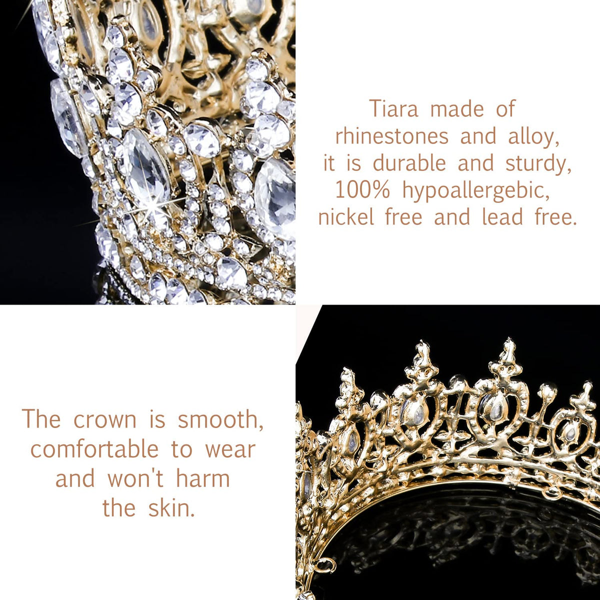 COCIDE gold alloy rhinestone crown, durable, non-tarnish accessory for celebrations.