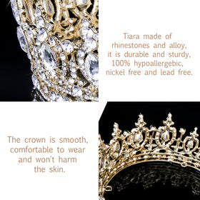 COCIDE gold alloy rhinestone crown, durable, non-tarnish accessory for celebrations.