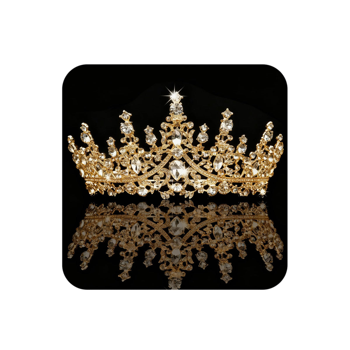 COCIDE Gold Tiara crystal crown front view for bridal shine.