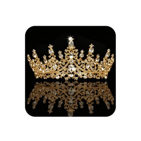 COCIDE Gold Tiara crystal crown front view for bridal shine.