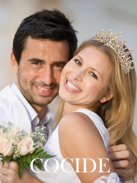 COCIDE Gold Tiara crystal crown side view showing elegant silhouette.