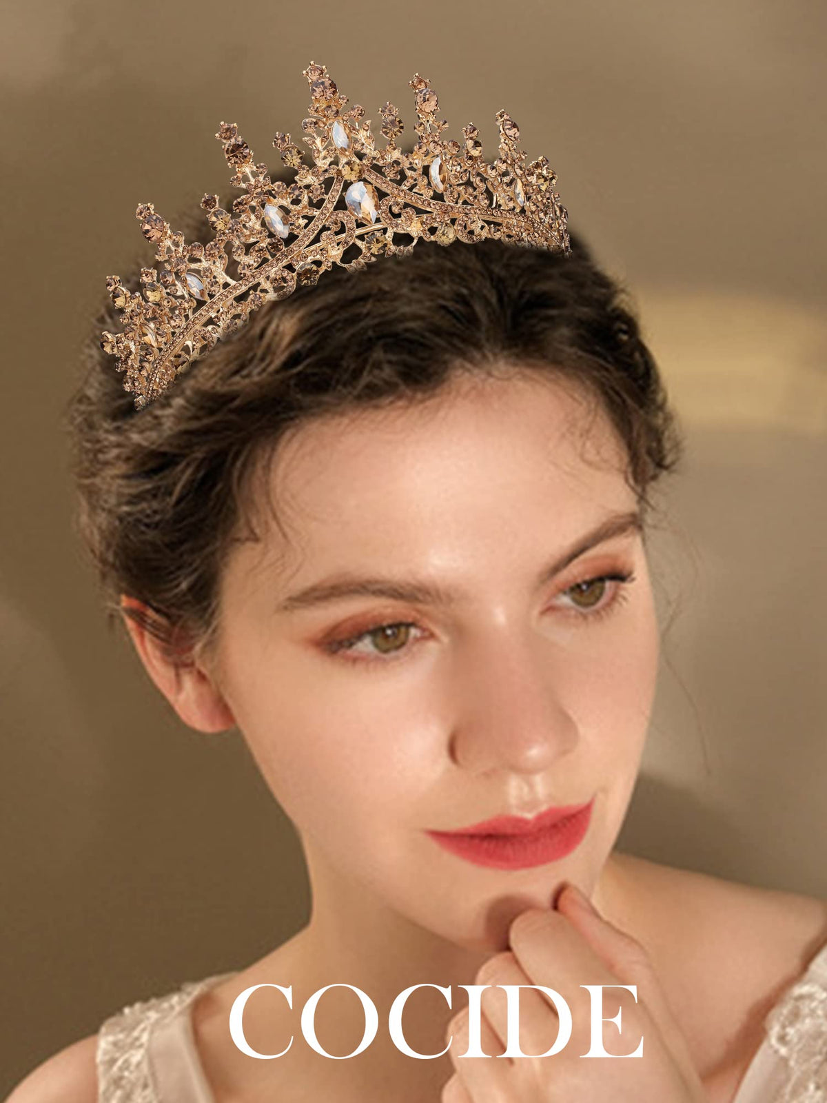 COCIDE Gold Tiara Crown rhinestone detail highlights craftsmanship and sparkle