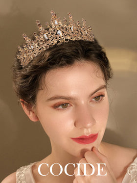 COCIDE Gold Tiara Crown rhinestone detail highlights craftsmanship and sparkle