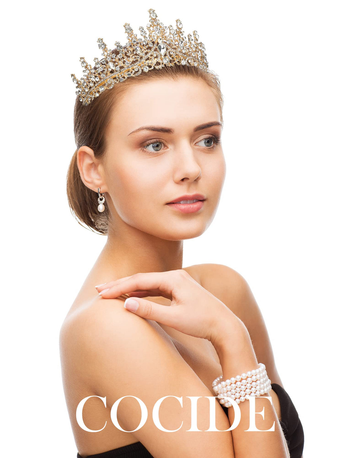 COCIDE Gold Tiara wedding hairpiece for brides and photoshoots.