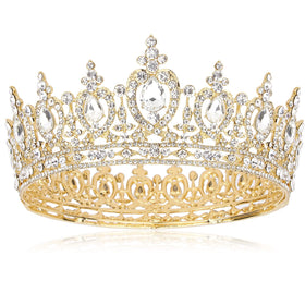 COCIDE Queen Crown crystal tiara gold, ideal for weddings and glamorous hairstyles.