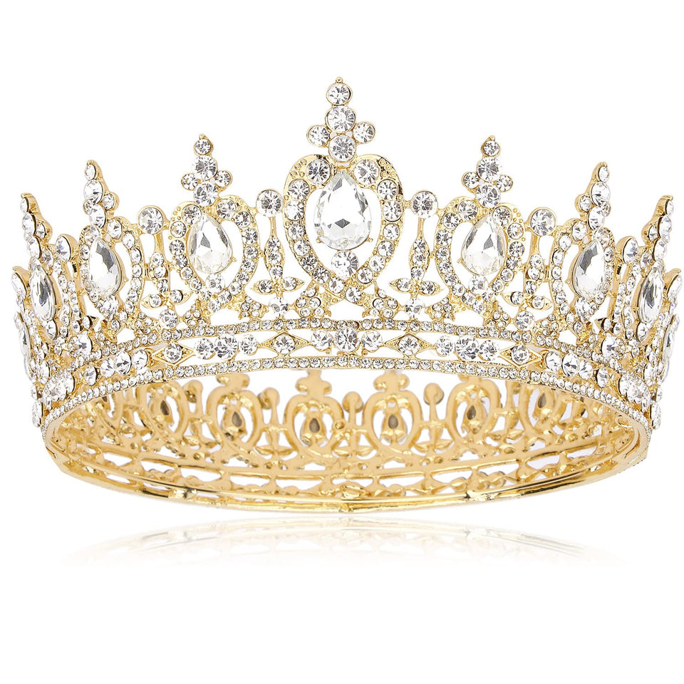 COCIDE Queen Crown crystal tiara gold, ideal for weddings and glamorous hairstyles.