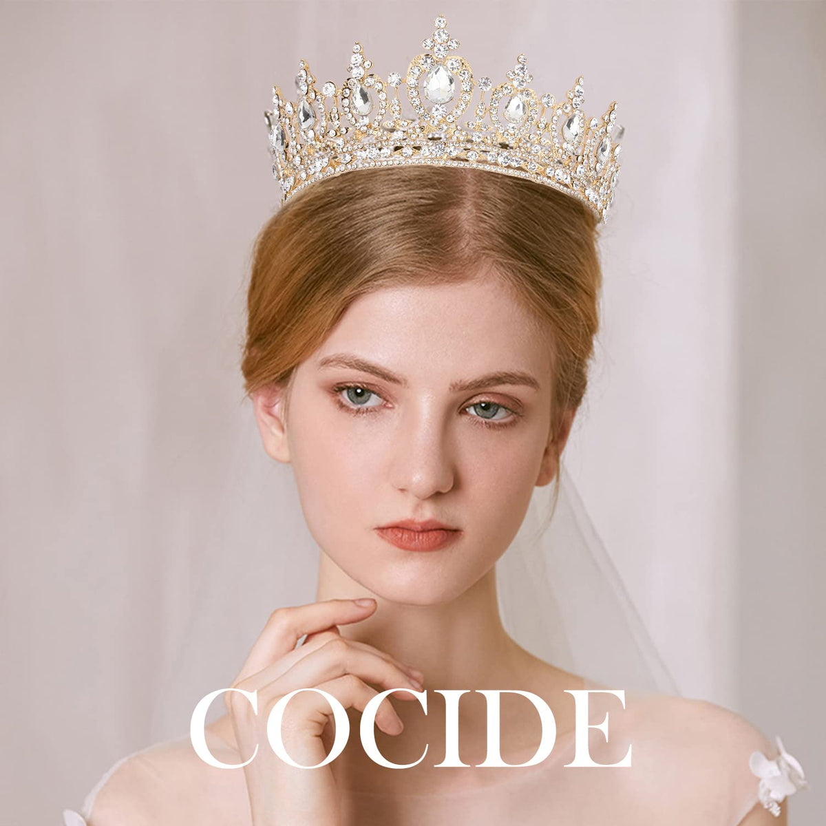 COCIDE women's crown rhinestone tiara gold, perfect for brides and special occasions.