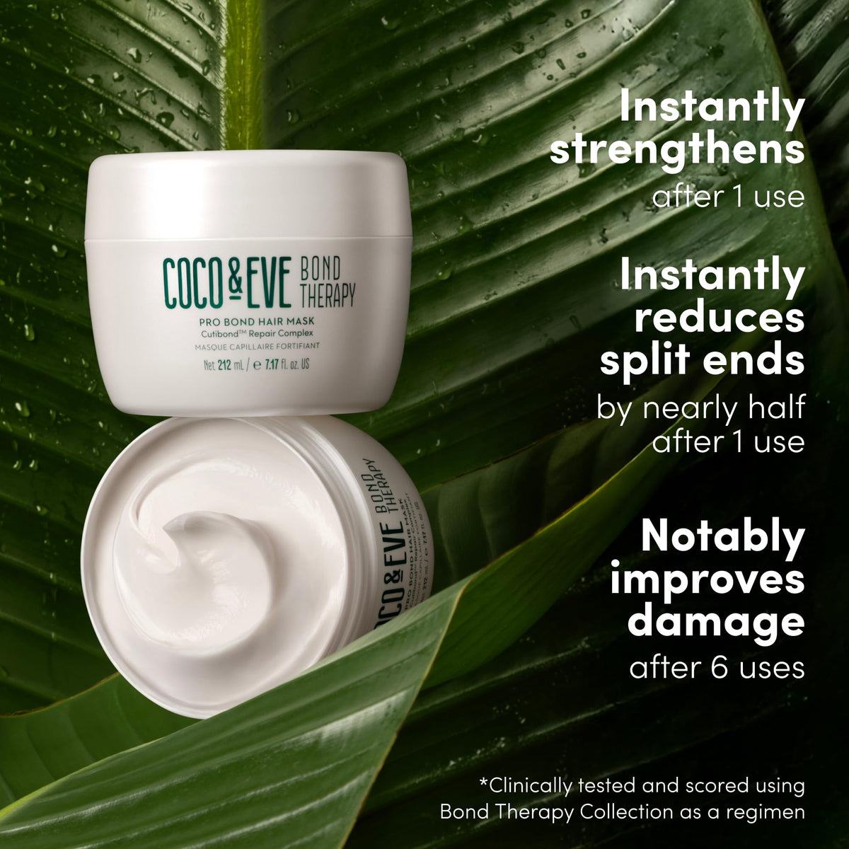 Ingredients include Coco & Eve Bond Therapy Pro Bond Mask: argan oil, shea butter
