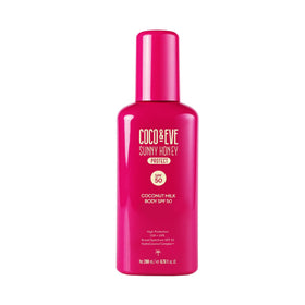Coco & Eve Coconut Milk Body Sunscreen bottle with SPF 50 protection for daily use.