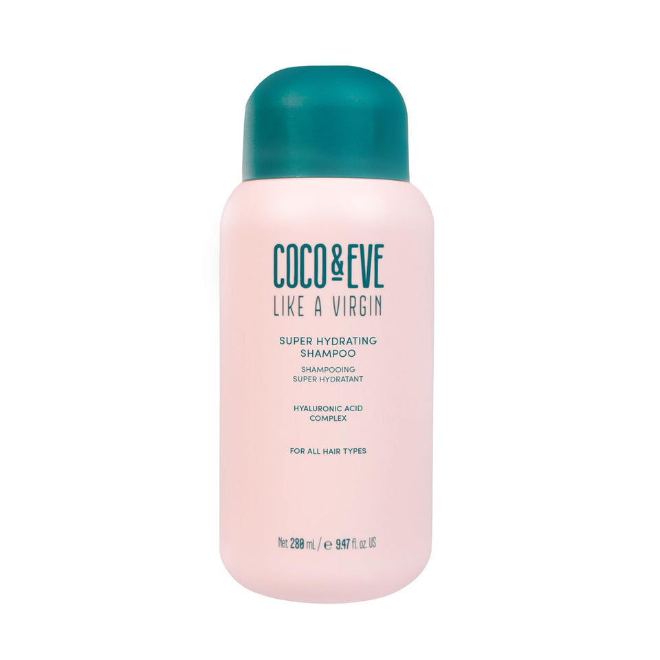 Coco & Eve Like A Virgin shampoo bottle highlights hydration for dry hair.