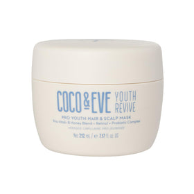 Coco & Eve Pro Youth Mask packaging highlights premium anti-aging hair care for shiny, strong locks.