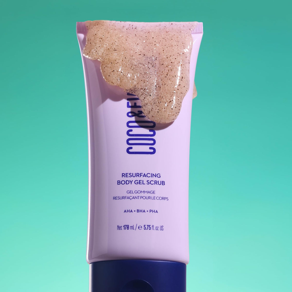 Coco & Eve Resurfacing Body Gel Scrub with Balinese botanicals demonstrates natural glow and refreshed skin