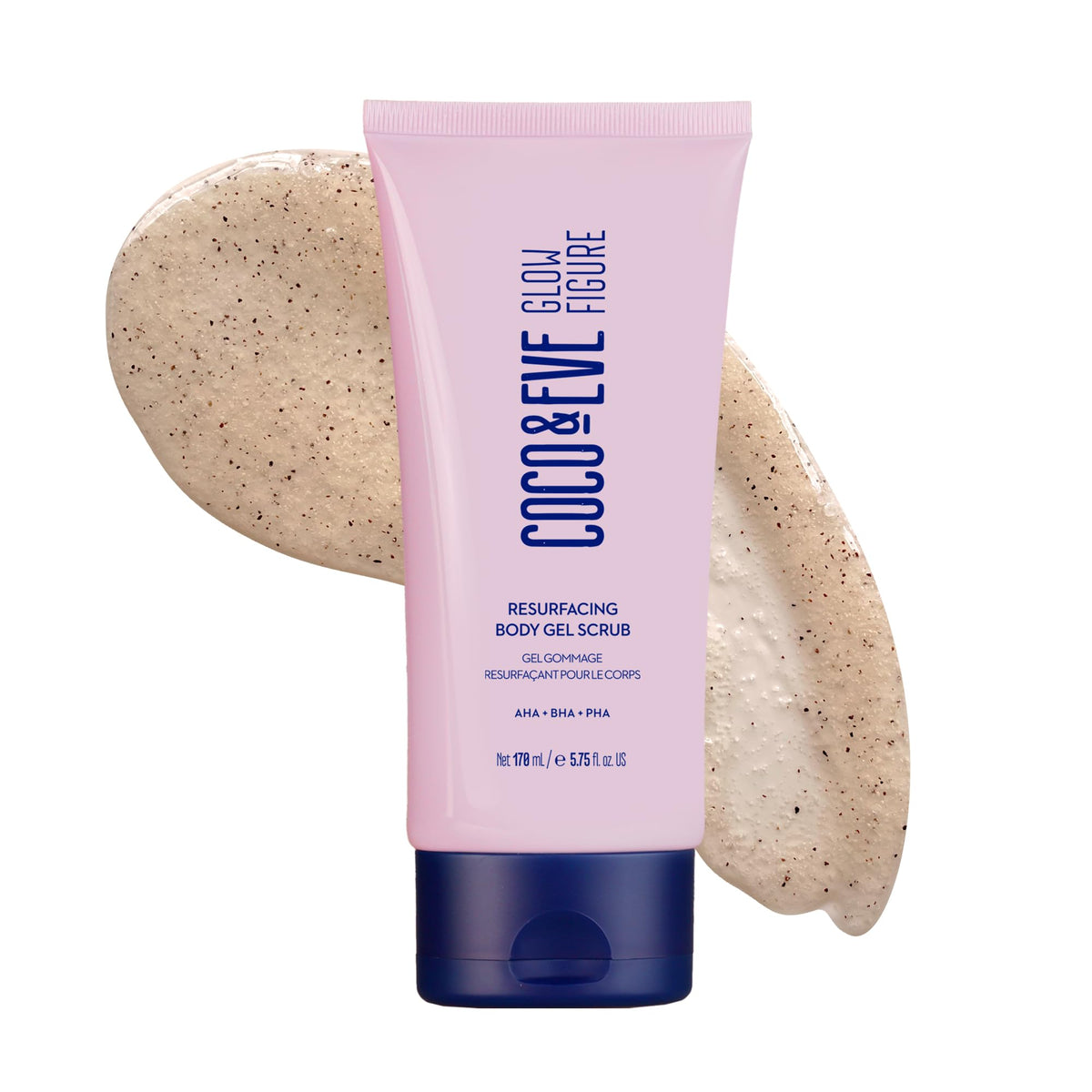 Coco & Eve Resurfacing Body Gel Scrub jar closeup shows creamy exfoliant texture for smooth skin