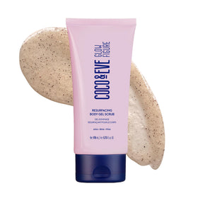 Coco & Eve Resurfacing Body Gel Scrub jar closeup shows creamy exfoliant texture for smooth skin