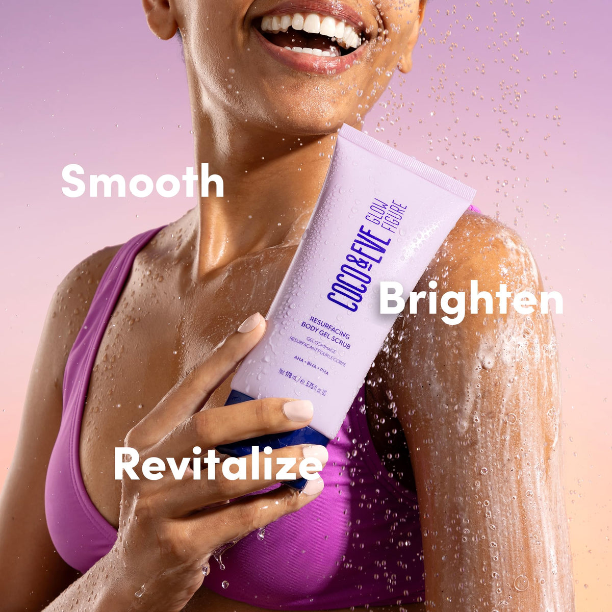 Coco & Eve Resurfacing Body Gel Scrub texture swirl highlights even tone and gentle exfoliation