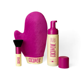 Coco & Eve Sunny Honey Bali Bronzing Foam bottle shows natural color development for sun-kissed glow