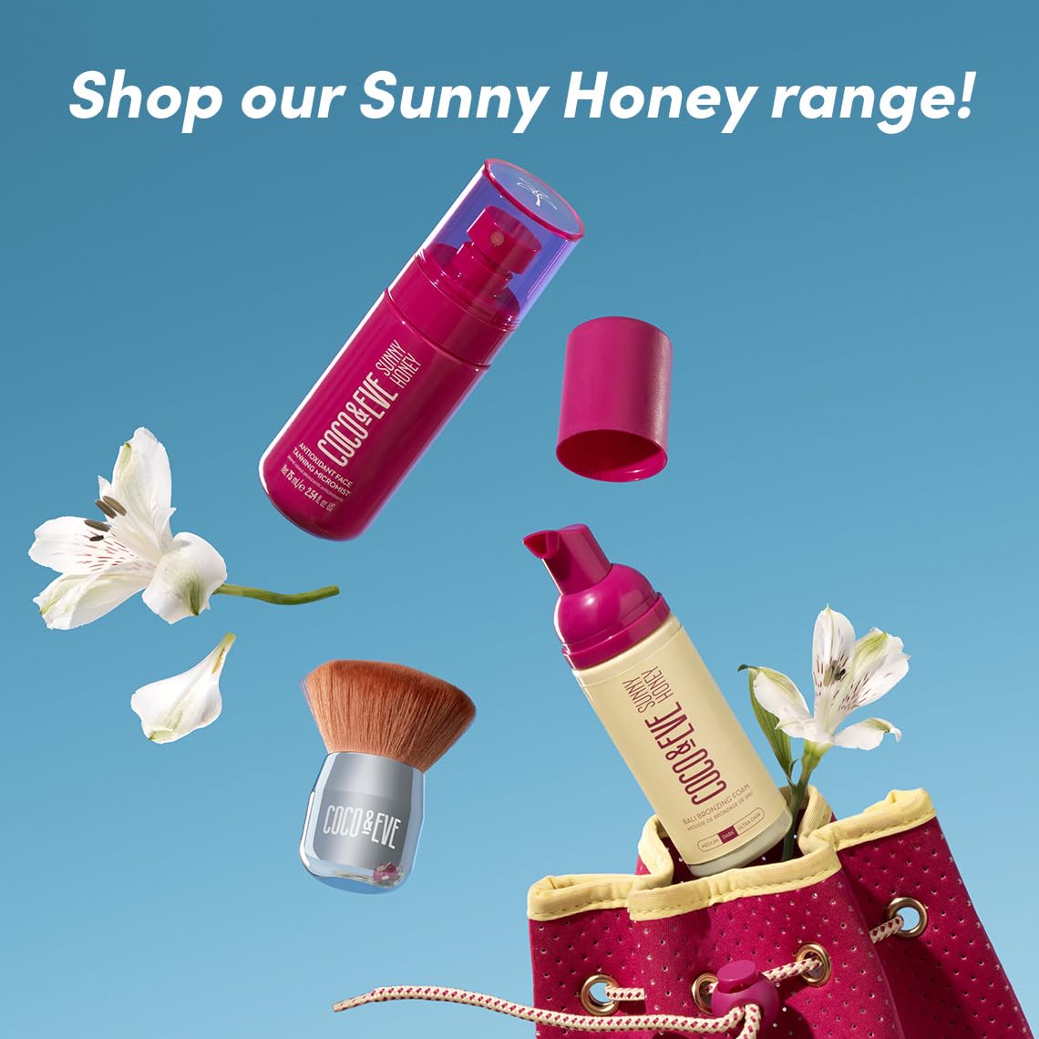 Coco & Eve Sunny Honey Bali Bronzing Foam tropical scent enhances tanning mood