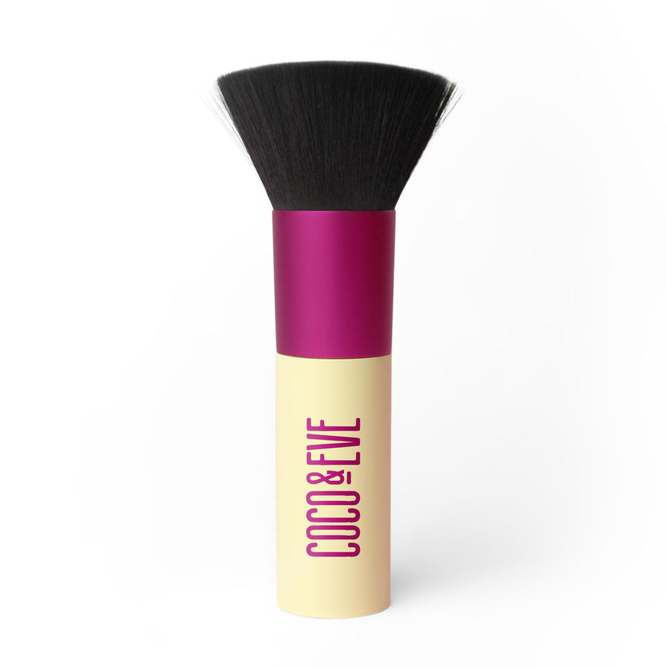 Coco & Eve Sunny Honey kabuki brush bristles for smooth self tan application.