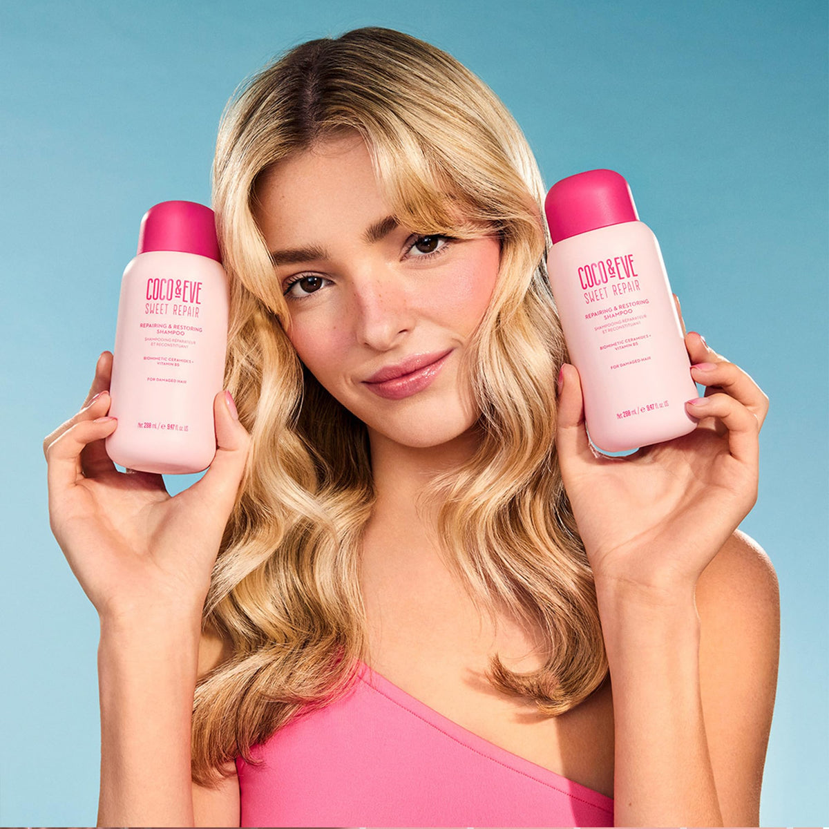 Coco & Eve Sweet Repair scent with guava and honey peach for refreshing wash