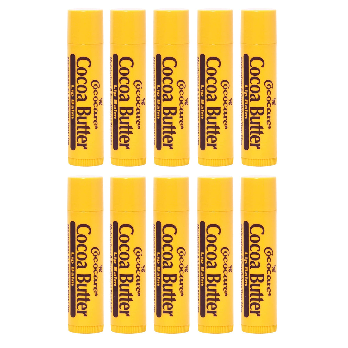COCOCARE Cocoa Butter Lip Balm in a yellow stick delivering silky hydration.